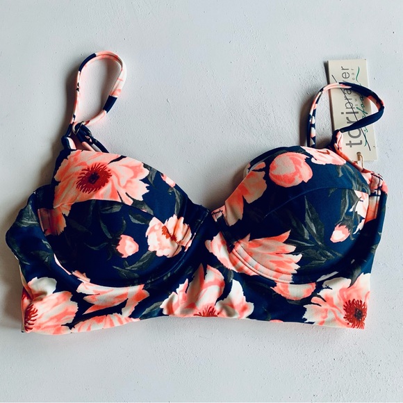 Tori Praver Tropical Floral Bikini Top Longline Swimwear Bikini Top Size Medium - Picture 4 of 8